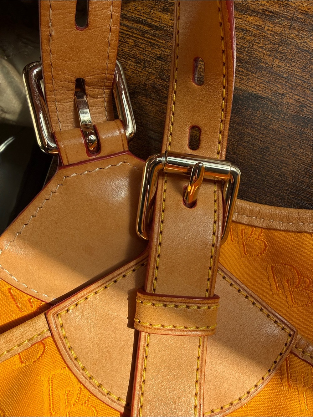 Dooney & Bourke Yellow Shoulder Tote with Tan Leather Trim - Picture 8 of 16